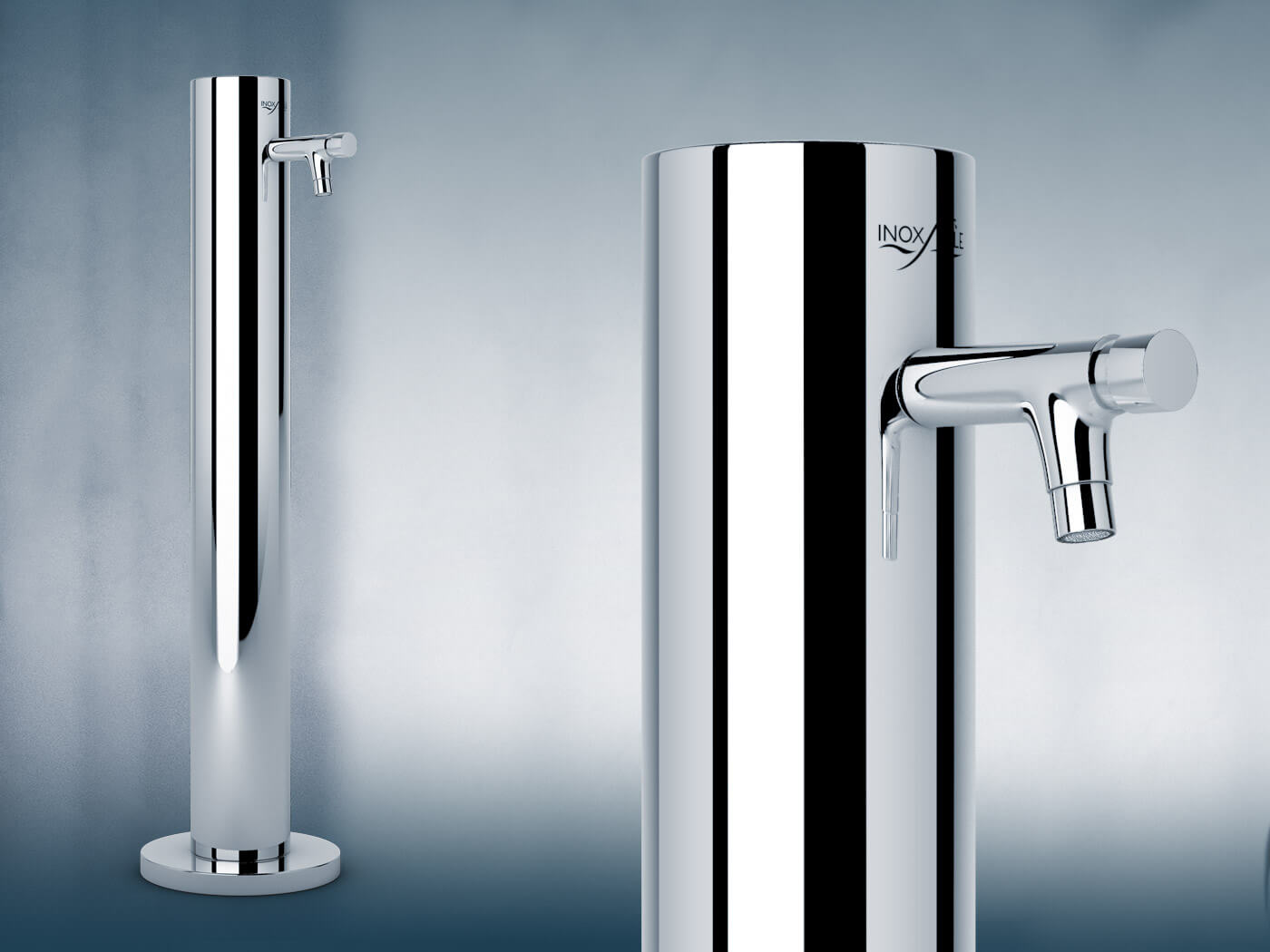 Inoxstyle Niagara Cylinder vattenpost med rund rostfri pelare